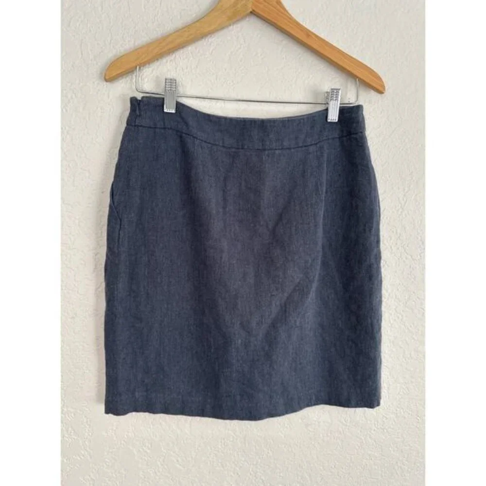 Tabitha Anthropologie Blue Linen Skirt Size 6 Academia Mini School Twee Pockets - Picture 5 of 6